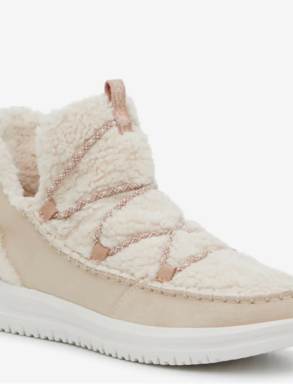 Hey Dude Cream Sherpa Ankle Booties with Rose-Tone Accents